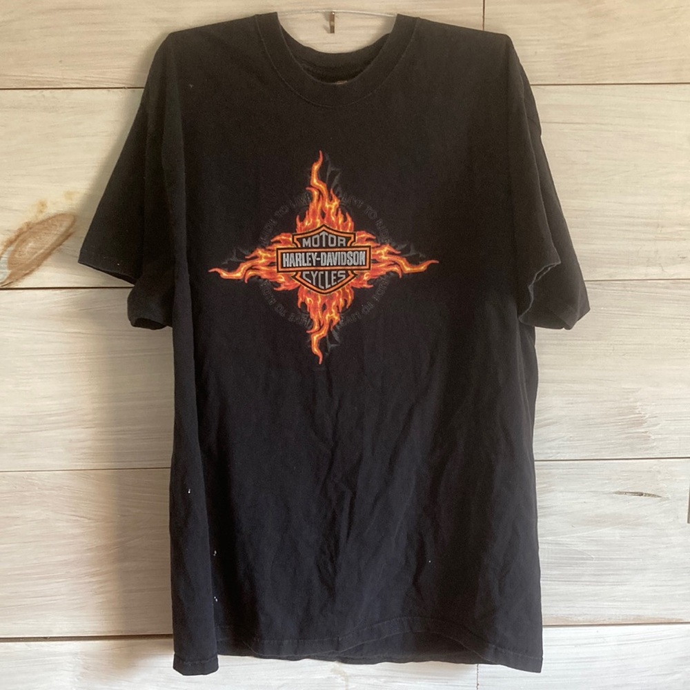 Harley-Davidson Black and Orange Short Sleeve Tee with Flame Graphic